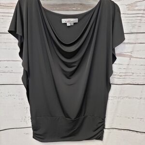 Kelly & Diane Black Small Sleeveless Flutter Sleeve  Ruched Bottom Shirt Top